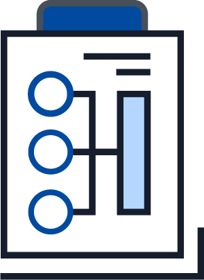 Illustration of a clipboard displaying a connected process diagram and vertical bar, representing workflow management, process planning, and task organization.