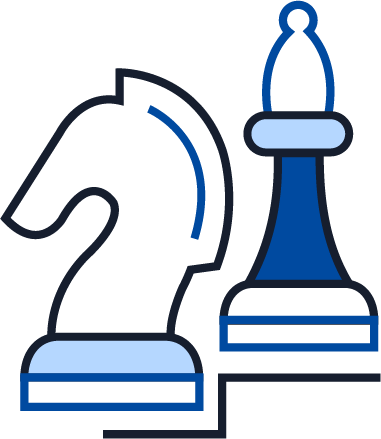 Illustration of a chess knight and bishop, representing strategy, planning, decision-making, and competitive positioning.