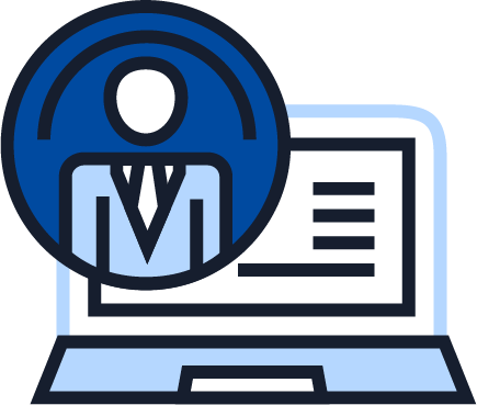 Illustration of a business professional profile displayed with a laptop, representing user accounts, professional profiles, and online business services.