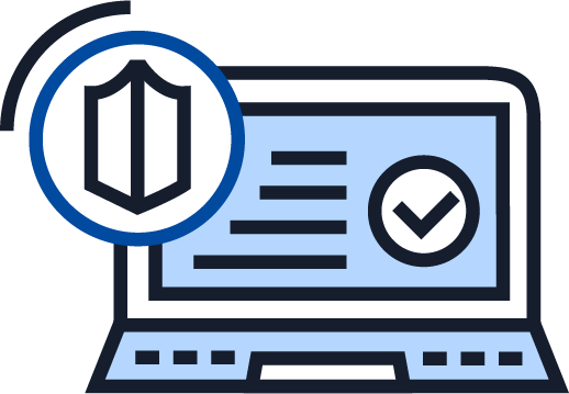 Laptop with a security shield and verification checkmark, representing cybersecurity, device protection, and secure IT systems.