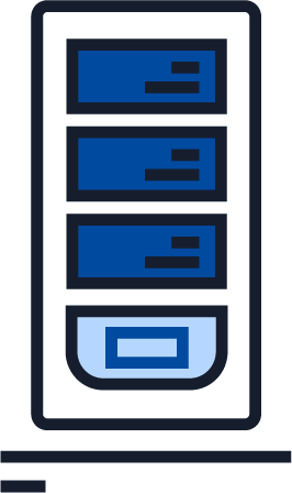 Illustration of a server tower with multiple storage bays, representing servers, data storage, and IT infrastructure.