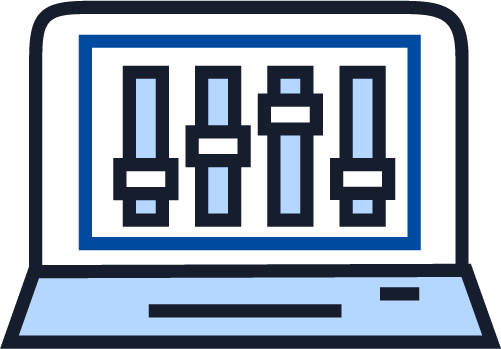 Illustration of a laptop displaying adjustable slider controls, representing software settings, customization, and configuration.