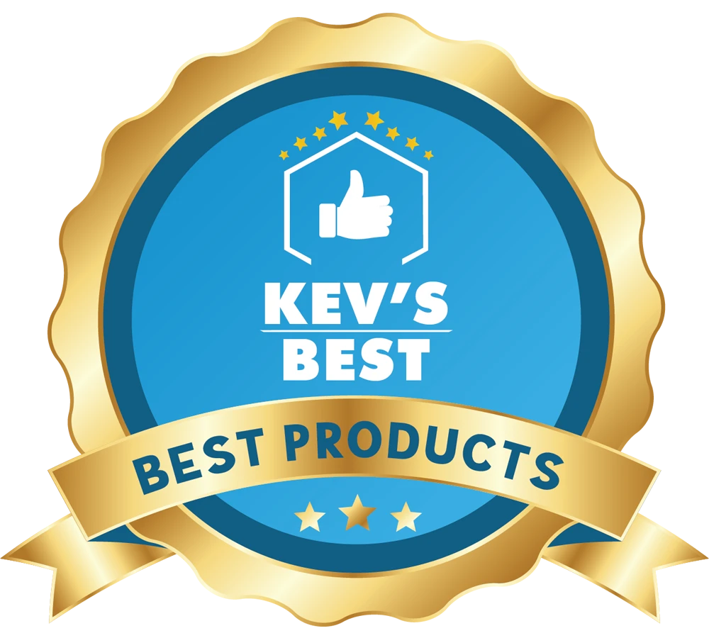 Kev's Best Best Products seal with a thumbs-up icon toward the top above the text.