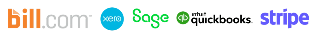 Bill.com, Xero, Sage, Quickbooks and Stripe logos