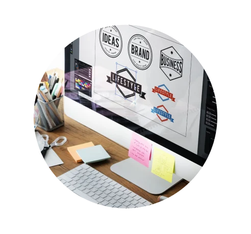 Business logo designs on a computer