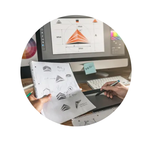 Graphic designer drawing sketches logo design. The concept of a new brand.