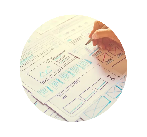 Website designer Creative planning application development draft sketch drawing template layout framework wireframe design studio . User experience concept.