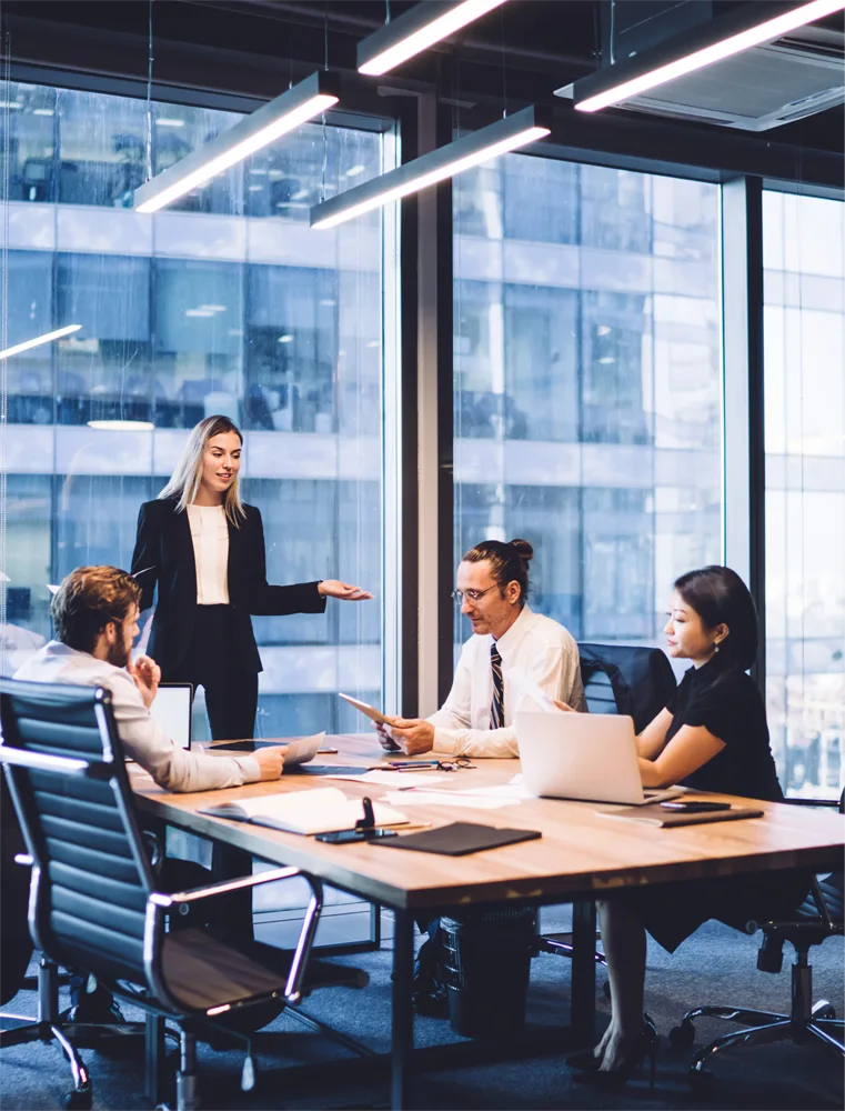 Cropped image of Professional financial experts collaborating during brainstorming meeting