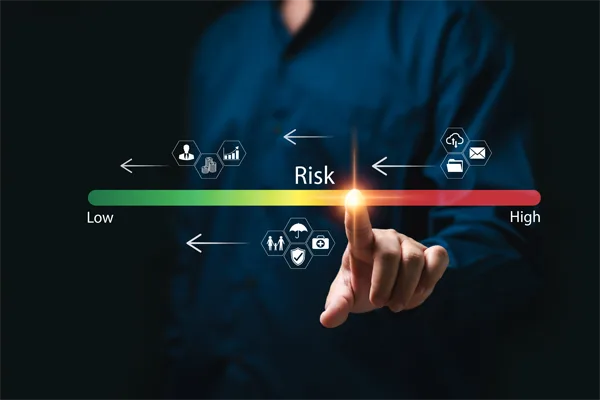 Risk management and reduction concept, Businessman touch on level bar adjust risk assessment to low-level, Business, Financial, Insurance, Healthcare, Management control, and strategy, Measure