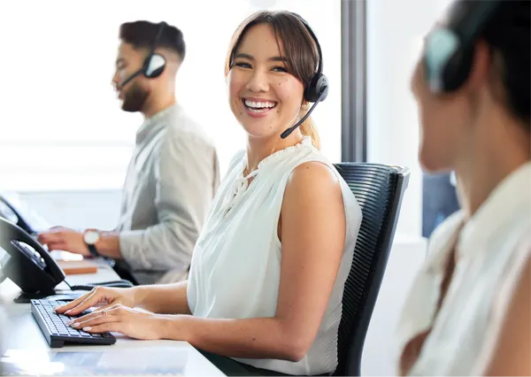 woman in call center for customer support communication or contact service.