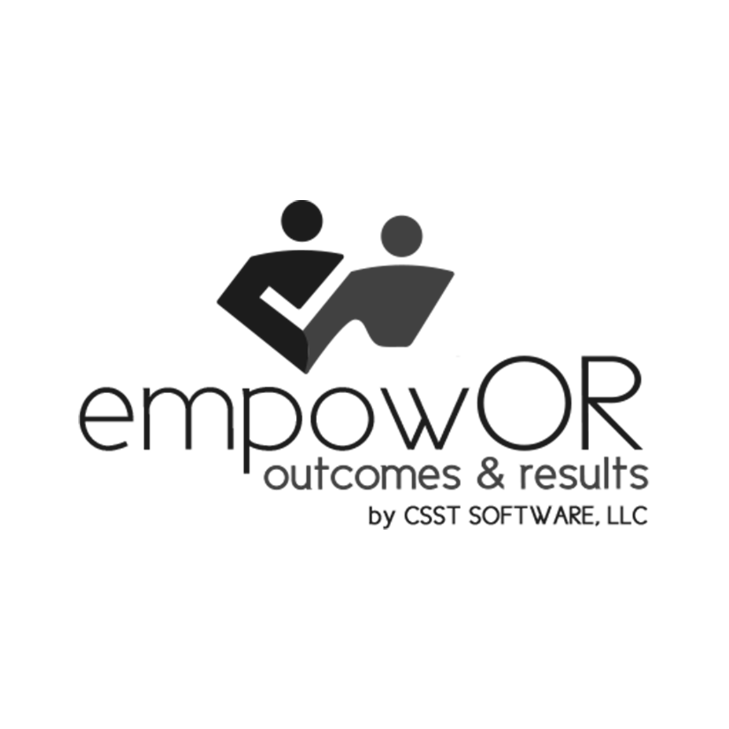 empowOR logo in black and dark greys on a paly grey background