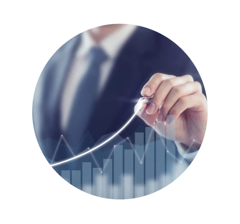 Development and growth concept. Businessman plan growth and increase of positive indicators in his business.