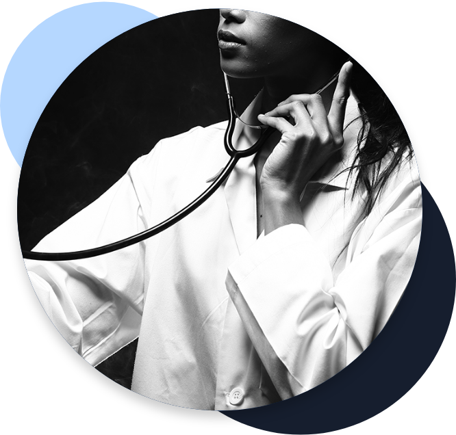 Female doctor listening to heartbeat with a stethoscope