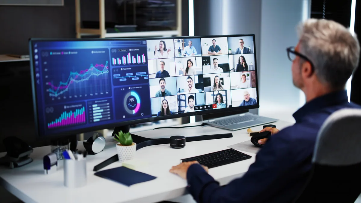 Online Video Conference Virtual Meeting On Multiple Screens
