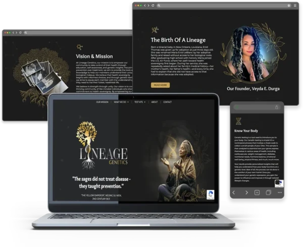 combined image of screens from the Lineage Genetics website