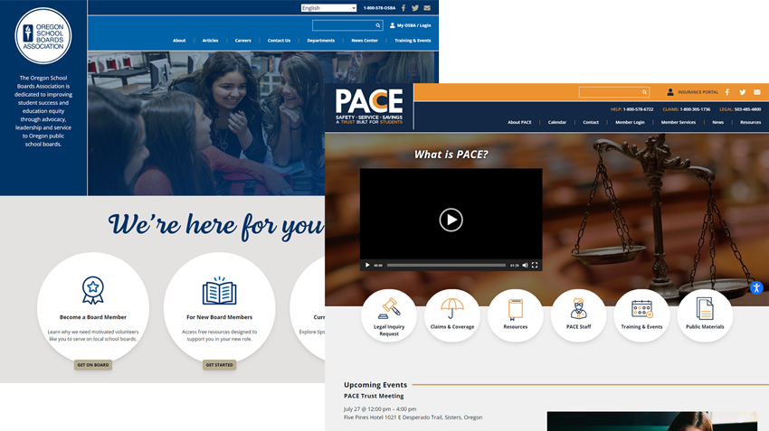 Screenshots of OSBA's and PACE's homepages