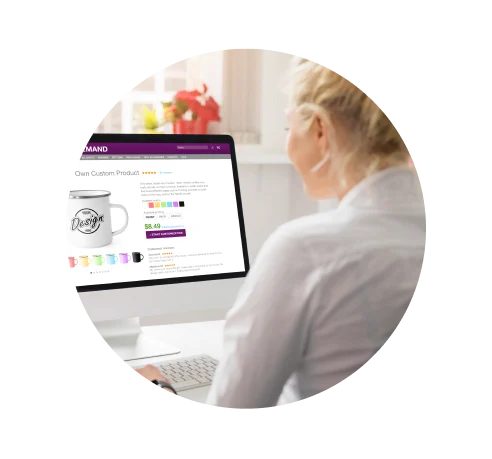 Woman creating her own products online by using print on demand service