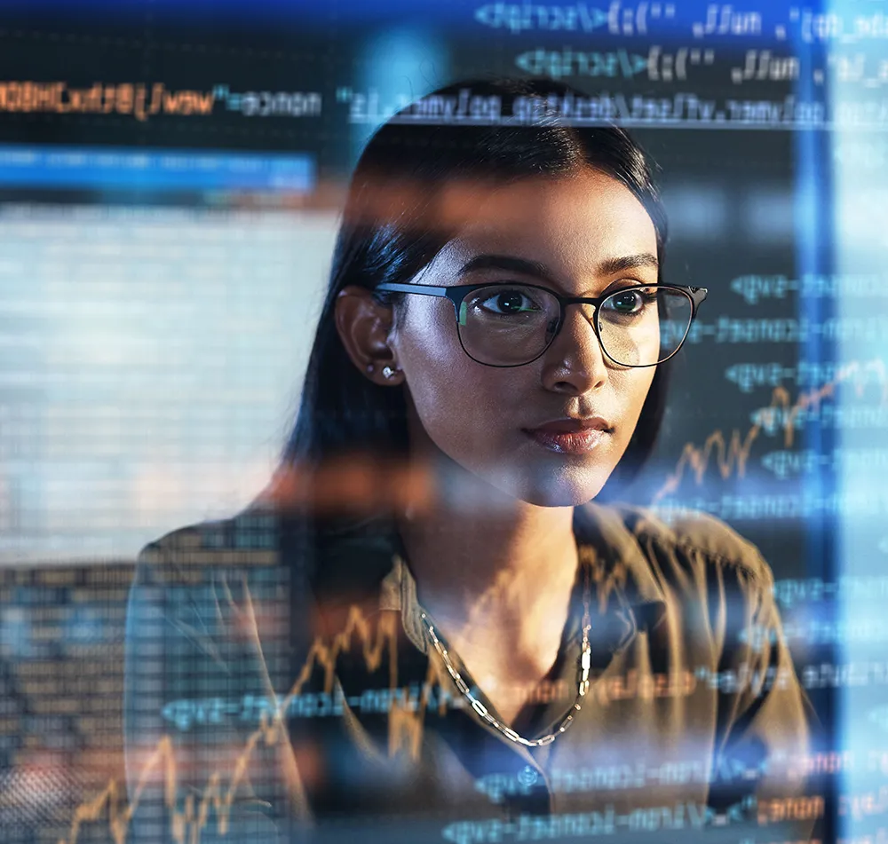 Developer reviewing code on screen