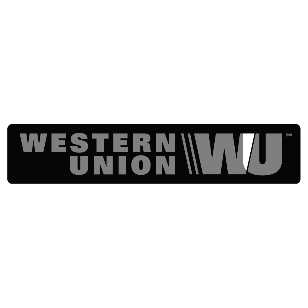 Western Union logo in black and grey on a pale grey background