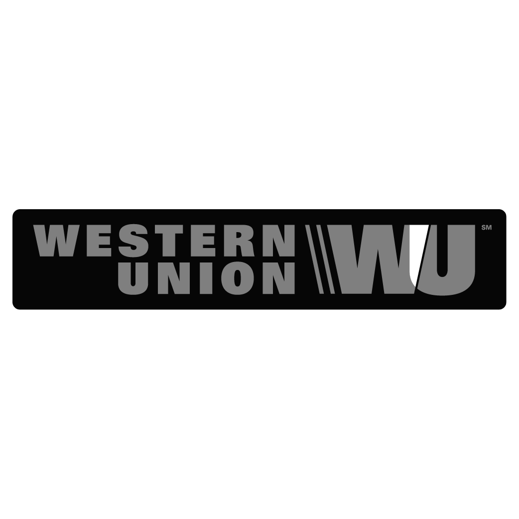 Western Union logo in black and grey on a pale grey background